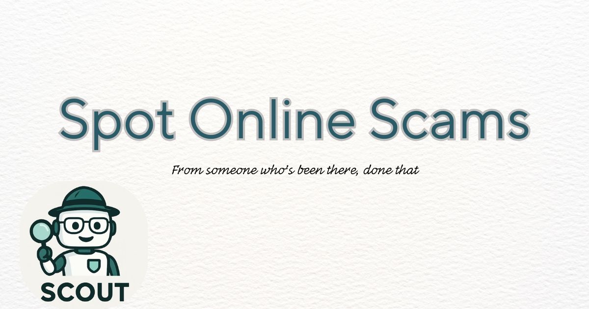 Featured image: Spot Online Scams — from someone who’s been there, done that